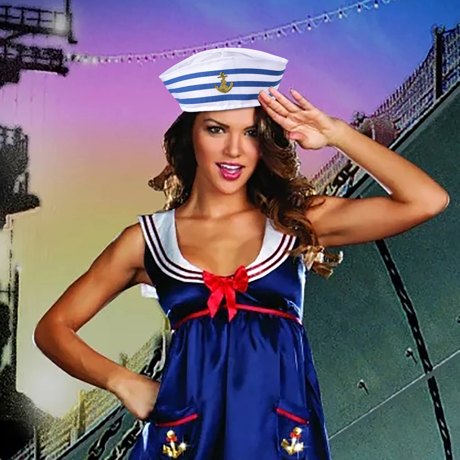 Traje de marinheiro marinho para mulheres e crianças, chapéu azul capitão, vela branca, acessório do traje, marinheiro, mar, iate, festas, adulto