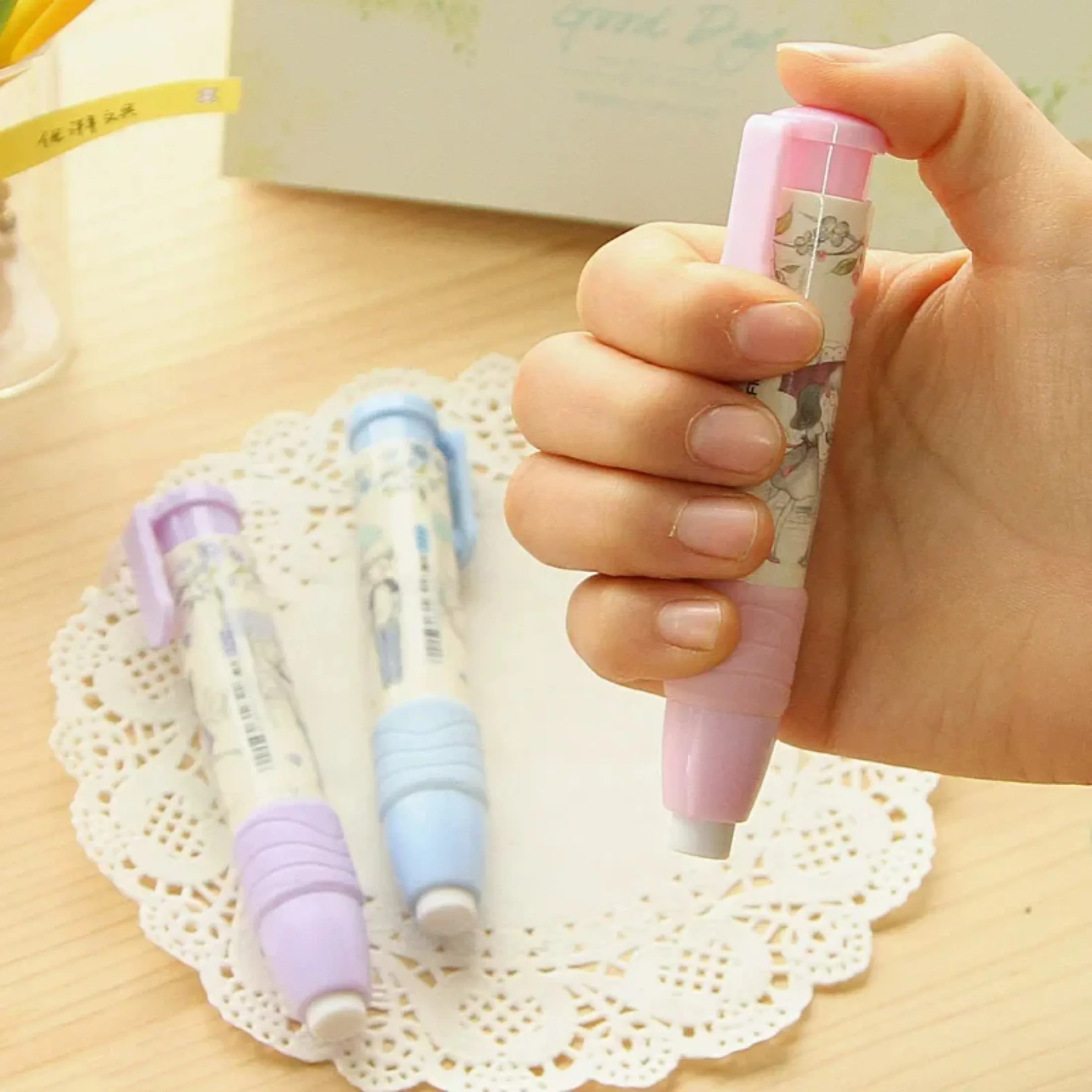 Pressing Cartoon Pencil Eraser Pen Type Cute Eraser Replaceable Rubber Core School Student Rubber Eraser Kid Gifts Office