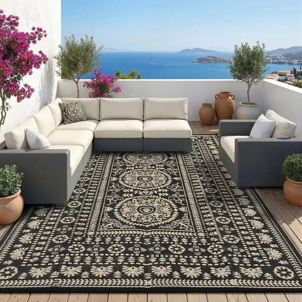 

6x9 Reversible Patio Rug - Waterproof, Suitable for Outdoor Spaces, RV, Camping, Decks, Vintage Brown