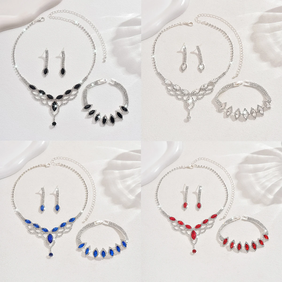 

Minimalist Crystal Jewelry Set for Women Trendy Light Luxury Necklace Bracelet Earrings Wedding Anniversary Jewelry Accessories