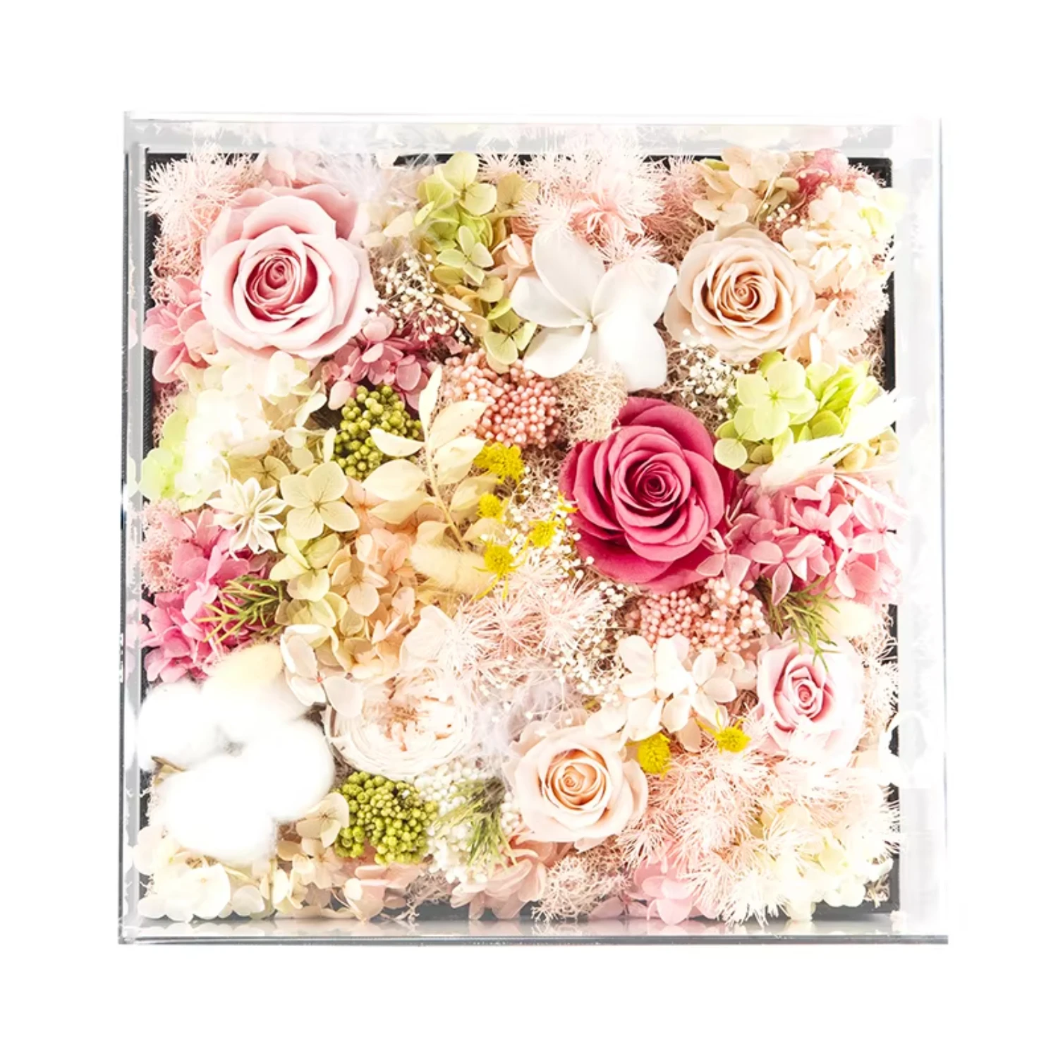 

Eternal Love Series Acrylic Square Box Preserved Flower Ornaments For Wedding Decoration Anniversary Gift