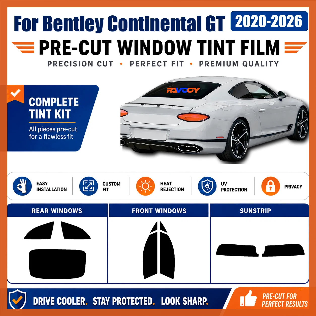 For Bentley Continental GT 2020-2026 Tailored Full Set Window Glass Tint Kit DIY Install Kit
