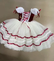 Adults Women Red Ballet Skirt Girls Long Ballet Dress Giselle Performance Swan Dance Costume Romantic Ballerina Dress