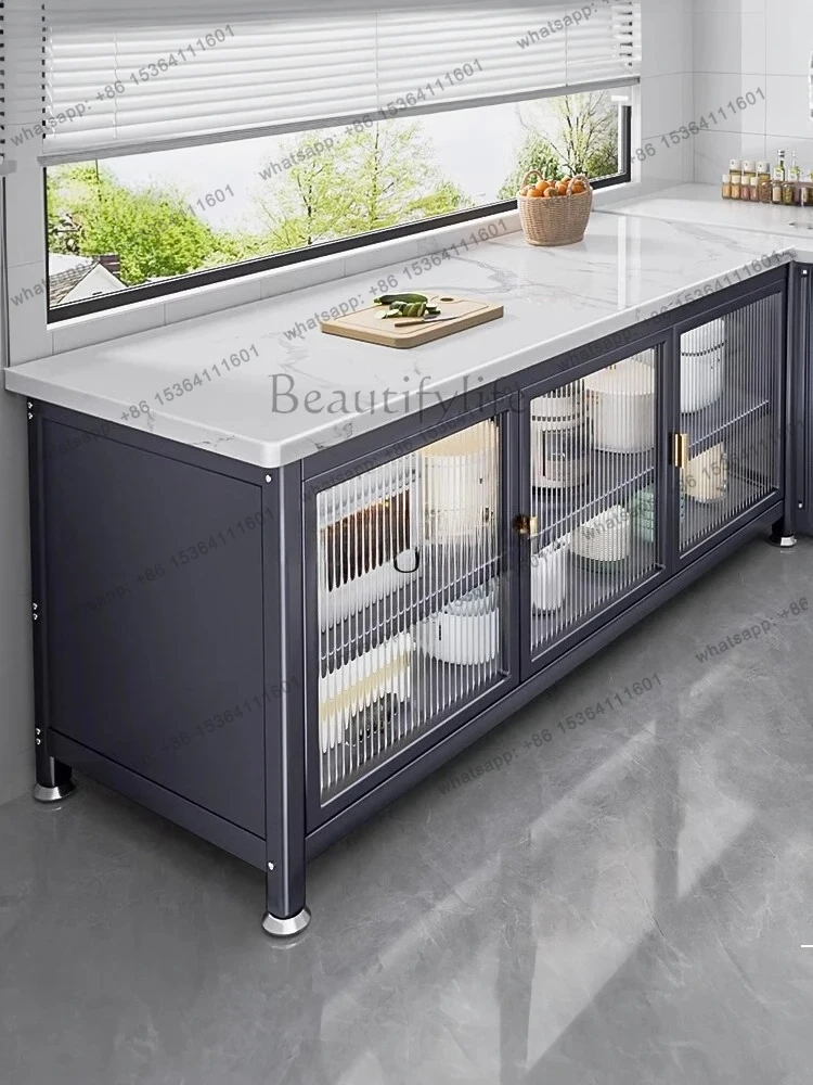 kitchen floor-to-ceiling multi-layer rock slab storage rack multi-function microwave oven side locker