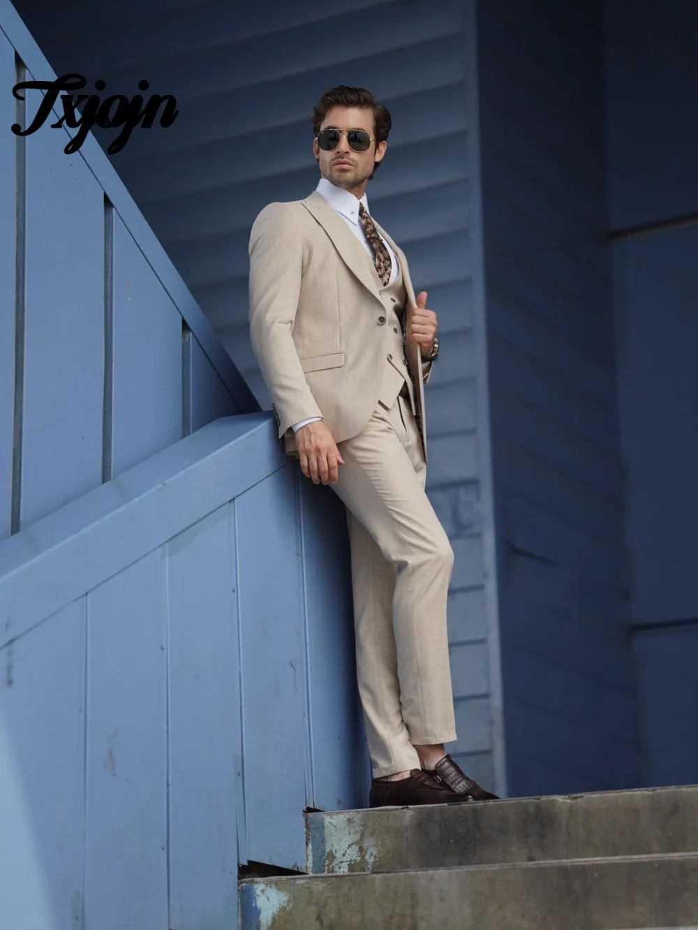 رائعة الشق التلبيب الرجال البدلة مجموعة 3 قطعة أنيق الشمبانيا الرجال البدلات الرسمية دعوى مكتب كلاسيكي دعوى الرجال لبدلة العريس حسب الطلب #3