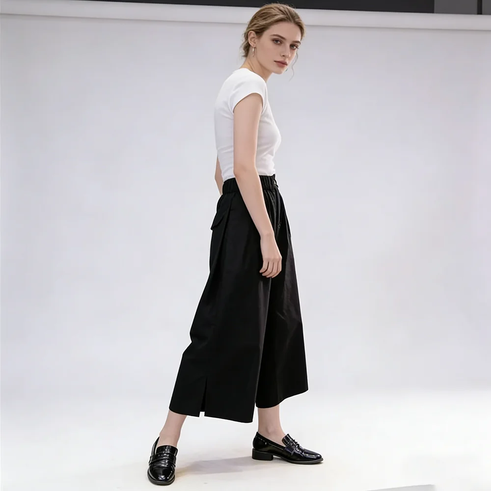 Black Wide Leg Pants for Women Casual Fashion Seven-Foot Commuting Trousers with Pockets 2026 Style