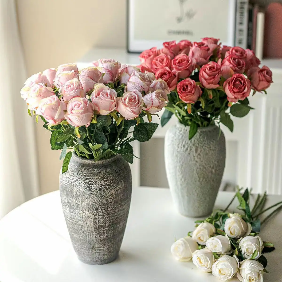 

Artificial Flower Decoration Bulgarian Rose Plastic Simulation Flower High-end Home Room and Living Room Decoration