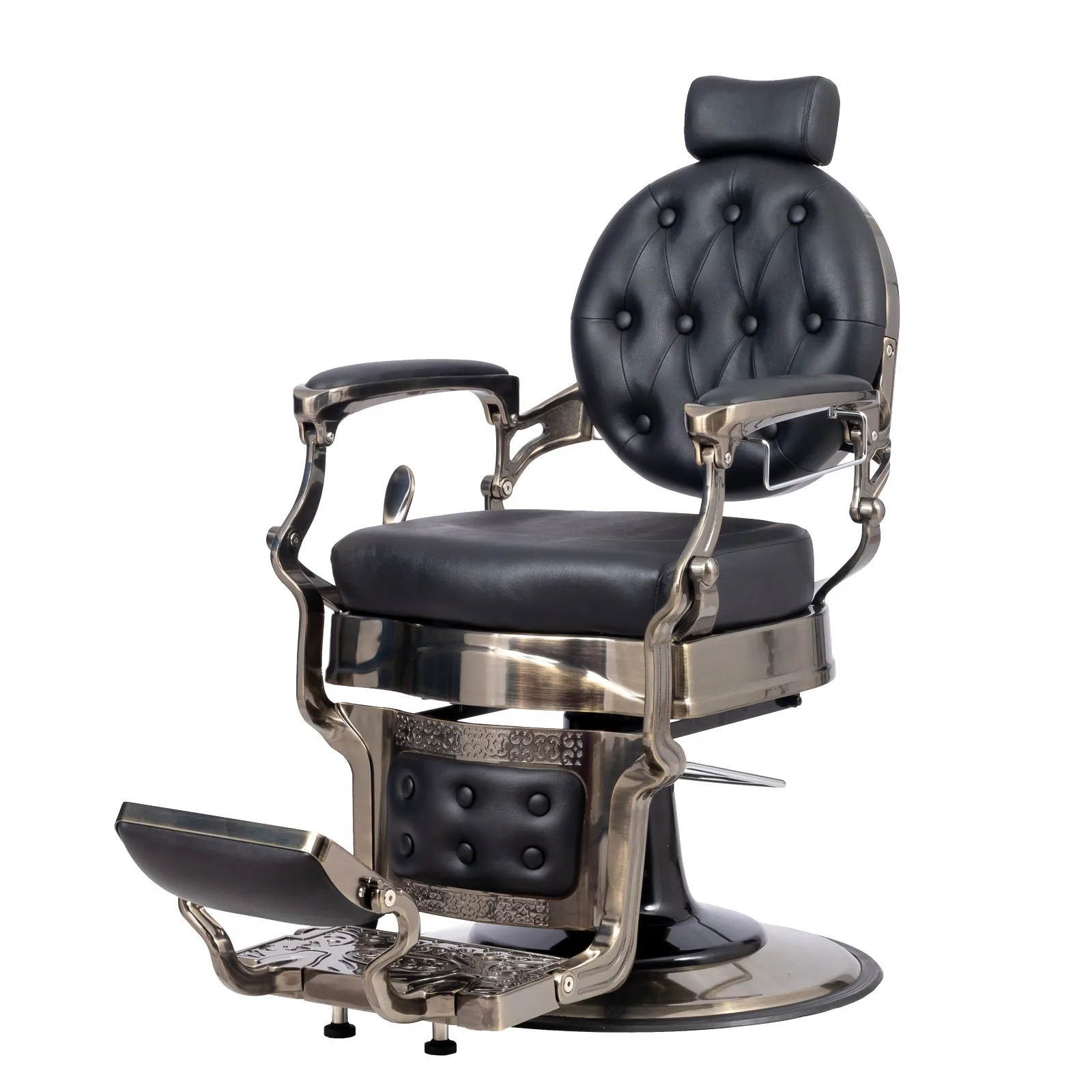Adjustable Vintage Barber Chair with Memory Foam Seat, 135° Recline, Aluminum