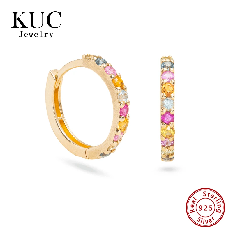 Fashion Designer Fine Jewelry 925 Sterling Silver Luxury Bohemian Style Colorful Zircon 18k Gold Plated Hoop Earrings