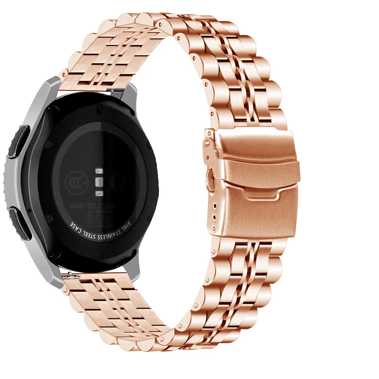 حزام ساعة من الفولاذ المقاوم للصدأ مقاس 22 مم لسلسلة ساعات سامسونج جالاكسي بإبزيم أمان معدني وحزام من الفولاذ المقاوم للصدأ لساعة عرض 22 مم