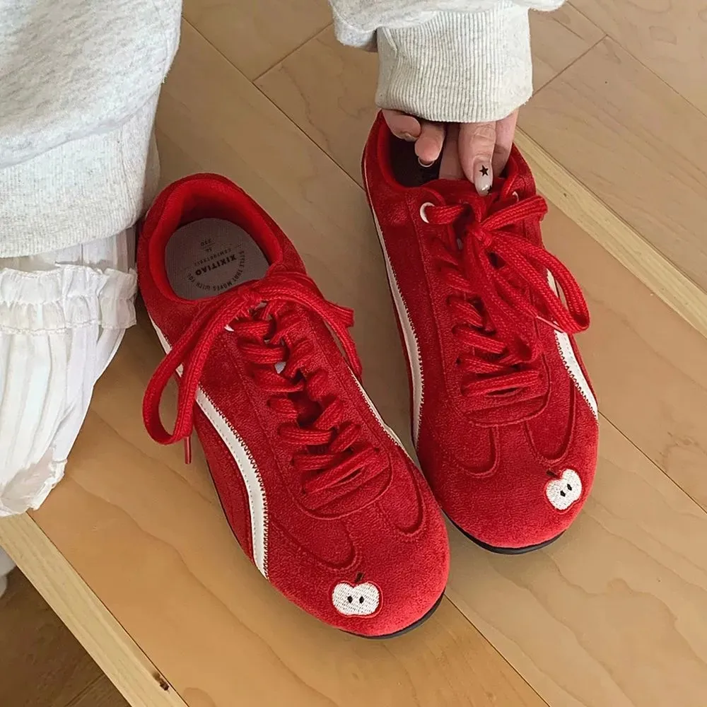 

Autumn Winter Versatile Sneakers Retro Striped Suede Fashionable Color-Blocked Canvas Shoes Soft Slip-Resistant