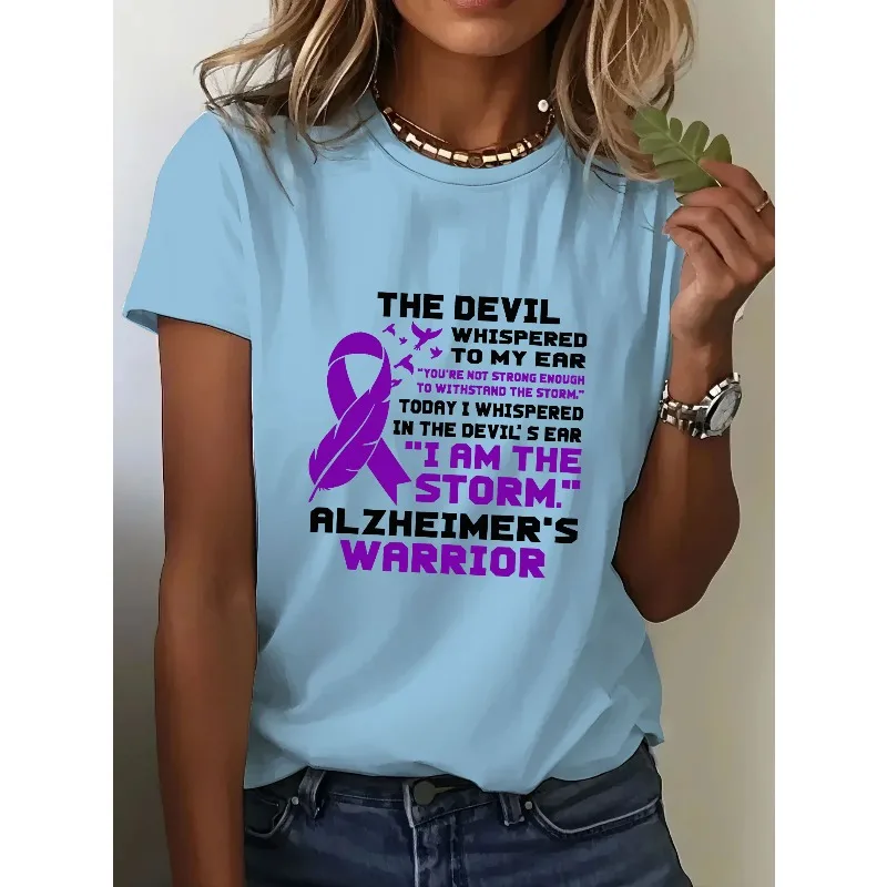 NEW Women's Fight Alzheimer's Awareness Print T-Shirts Summer Casual Short Sleeve Tops Tees