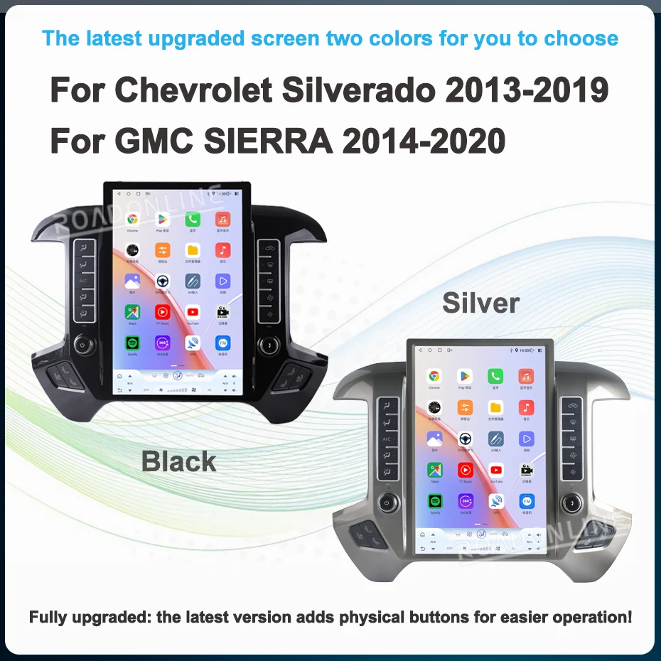 

14,5-дюймовый автомобильный мультимедийный плеер Android 14, стерео-ресивер, радио, GPS-навигатор для GMC SIERRA 2014-2020, Chevrolet Silverado 2013-2020
