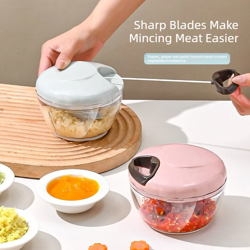 Manual Garlic Ginger Masher Home Pull Cord Garlic Crusher Kitchen Tools Multi-functional Chili Paste Food Processor Meat Grinder