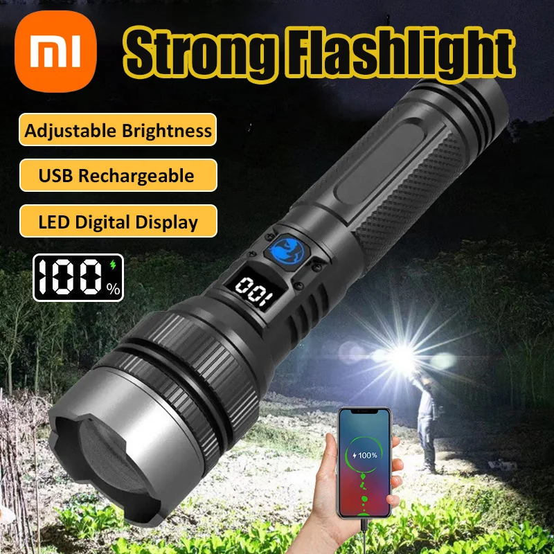 Xiaomi 1000000LM LED-Taschenlampe, wiederaufladbar, langlebig, Digitalanzeige, IPX8, wasserdicht, für Outdoor-Camping-Notfälle