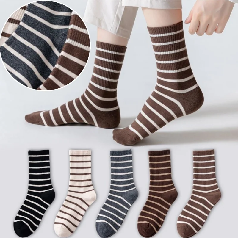 

Autumn Striped Mid Calf Socks for Women Stylish Sporty Stackable Crew Socks Cozy Knit Comfortable Everyday Wear Fashion Socks