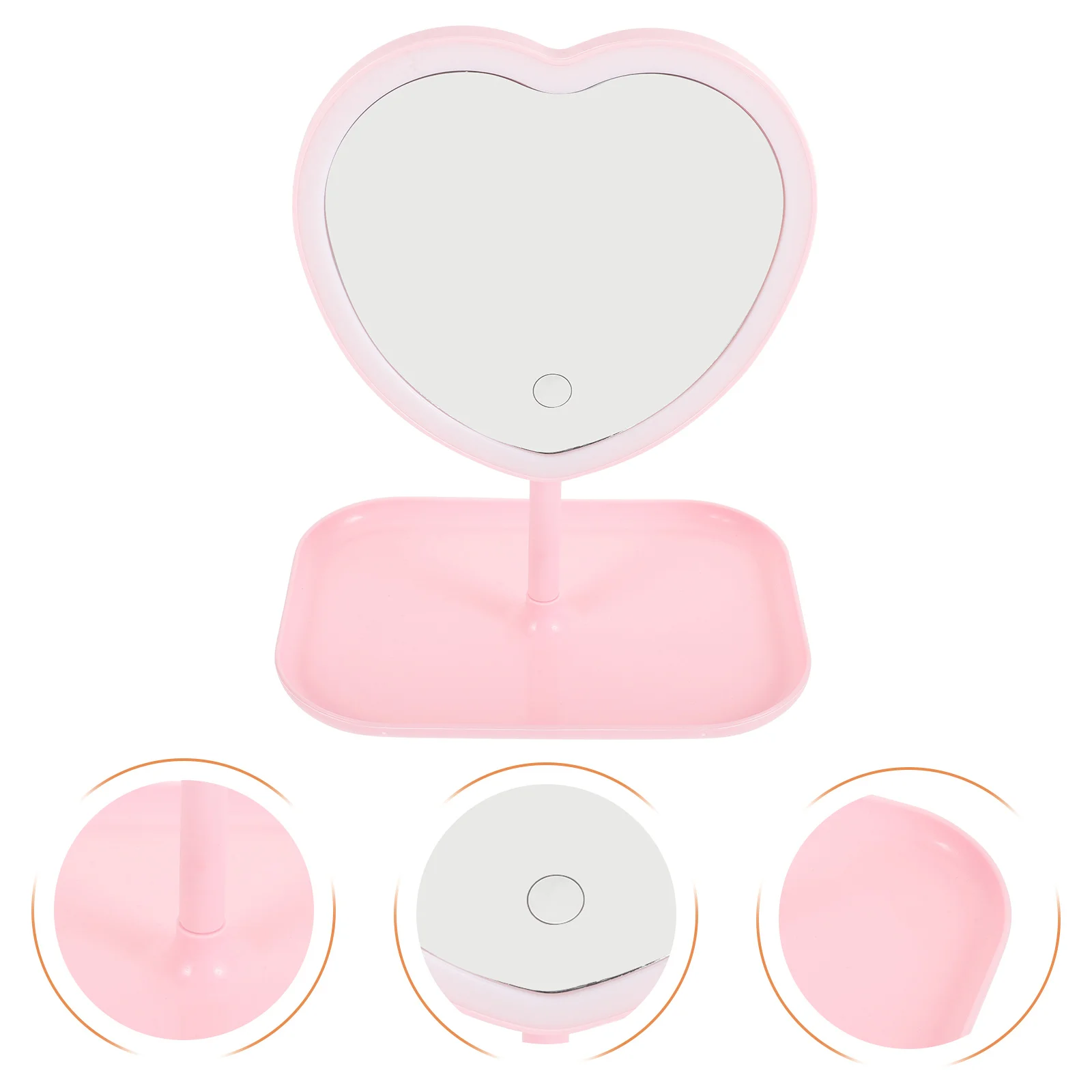 Coração espelho de maquiagem usb recarregável led luz desktop vaidade alta definição reflexão clara não distorsionante beleza