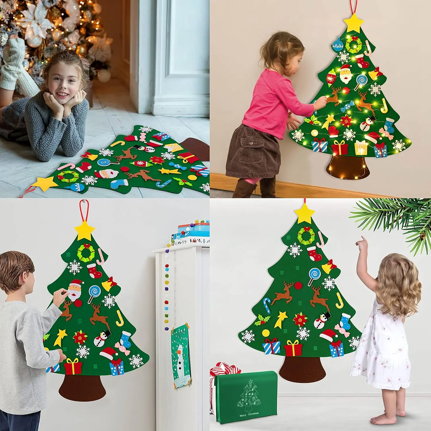 

3ft DIY Felt Christmas Tree Set - Xmas Decorations Wall Hanging 33 Ornaments Kids Gifts Party Supplies