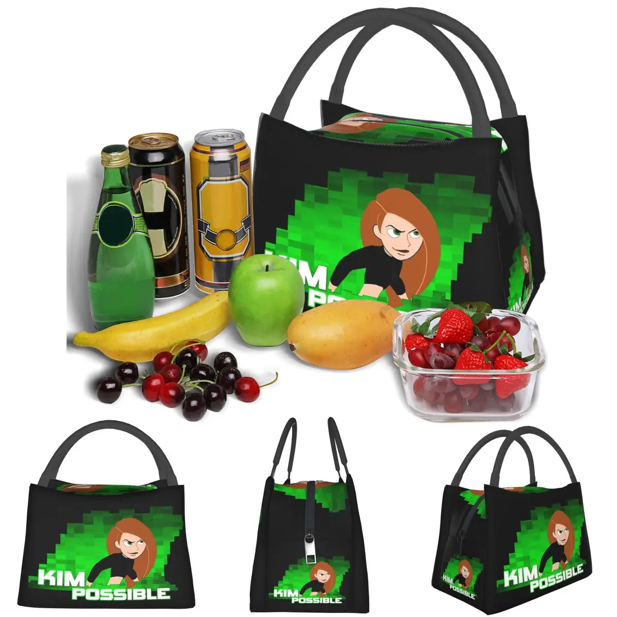 Kim Possible Anime Green Light Lightweight Handheld Insulated Lunch Bag Large Capacity for Adults Students Travel Picnic