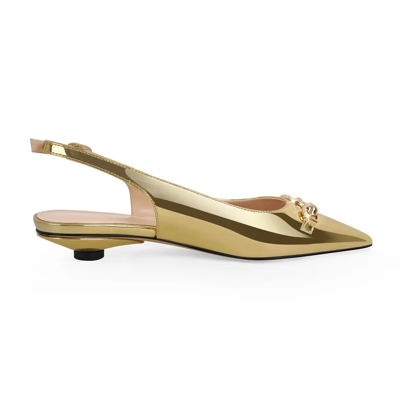 Onlymake Women Pointed Toe Black Patent Leather Round Heel Slingback Flats Strap Retro Elegant Plus Size Daily Shoes