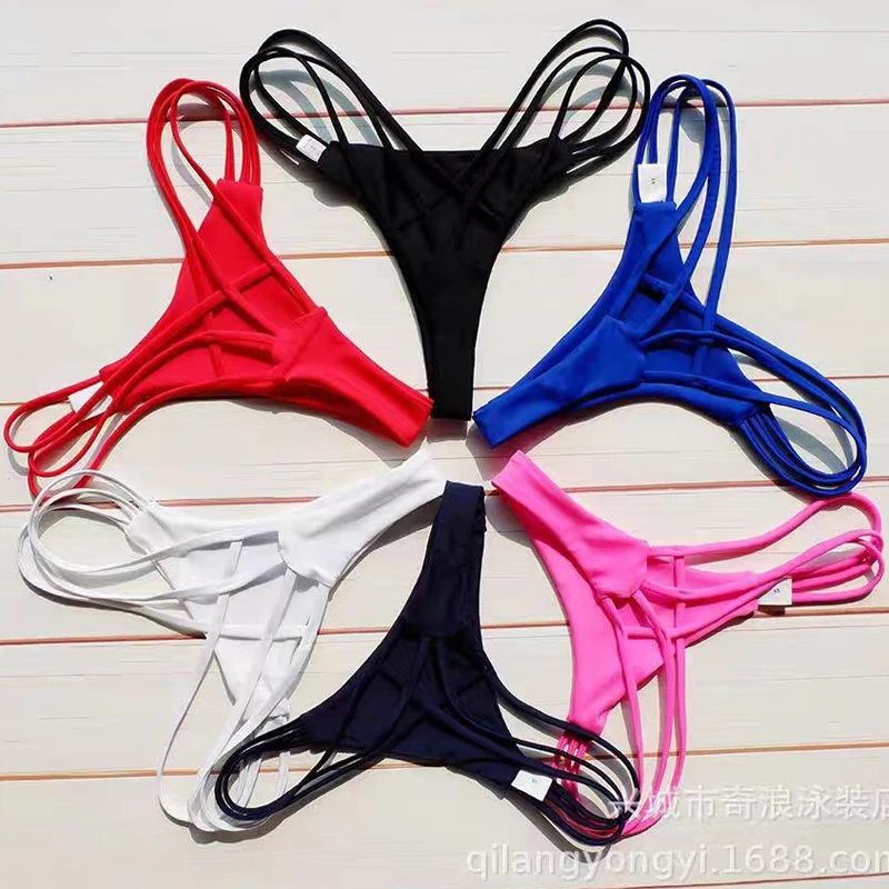 Cross Bandage Thong 2026 Solid Hot Sexy Bikini Bottom Women G-String Briefs Swimsuit Hollow Tanga Swimwear Beach swimming trunks