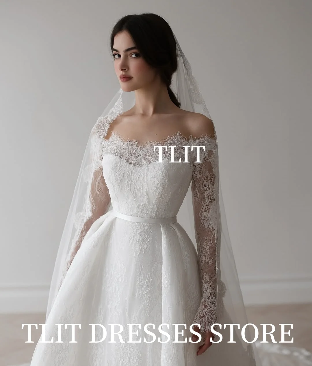 TLIT Luxuriöse A-Linie-Brautkleider aus Spitze, maßgeschneidert, trägerlos, فسات Adri Diego Diego Schulterfreie Brautkleider mit Spitzenbündchen