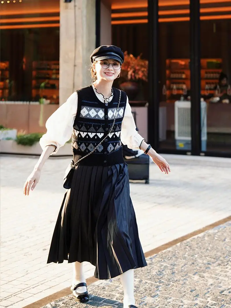 

Вязаный жилет с геометрическим рисунком Che в стиле ретро, многослойная шерстяная майка, женская мода, осень 2023,