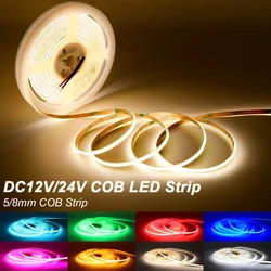 Tira de luces LED COB de 12V y 24V, cinta adhesiva regulable de 3mm, 5mm, 8mm y 10mm, PCB, rojo, azul, verde, blanco cálido