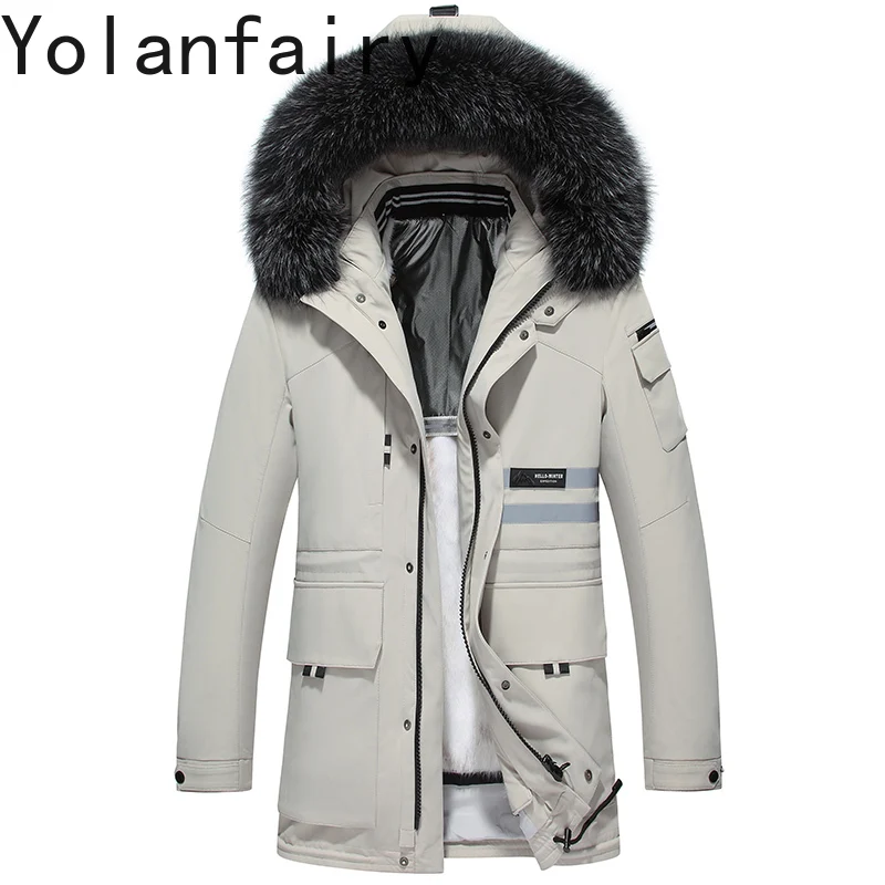 

YOLANFAIRY парки из натурального меха, мужские зимние роскошные зимние съемные пальто с подкладкой из норкового меха с лисьим воротником, пальто средней длины из натурального меха