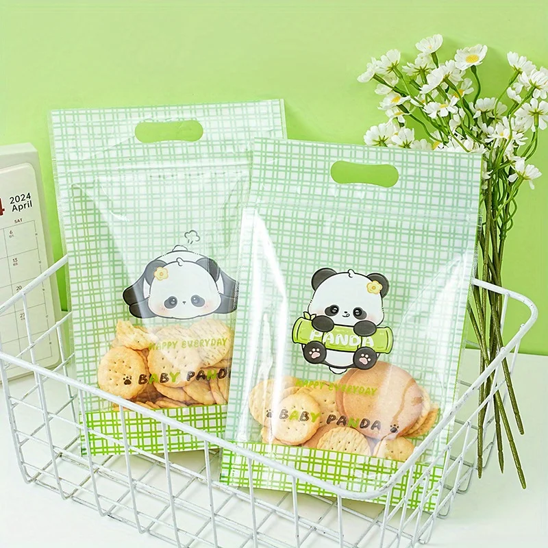 10/50pcs Cute panda stand alone bag, cookie packaging bag, zipper self sealing bag, bakery Dim sum bag