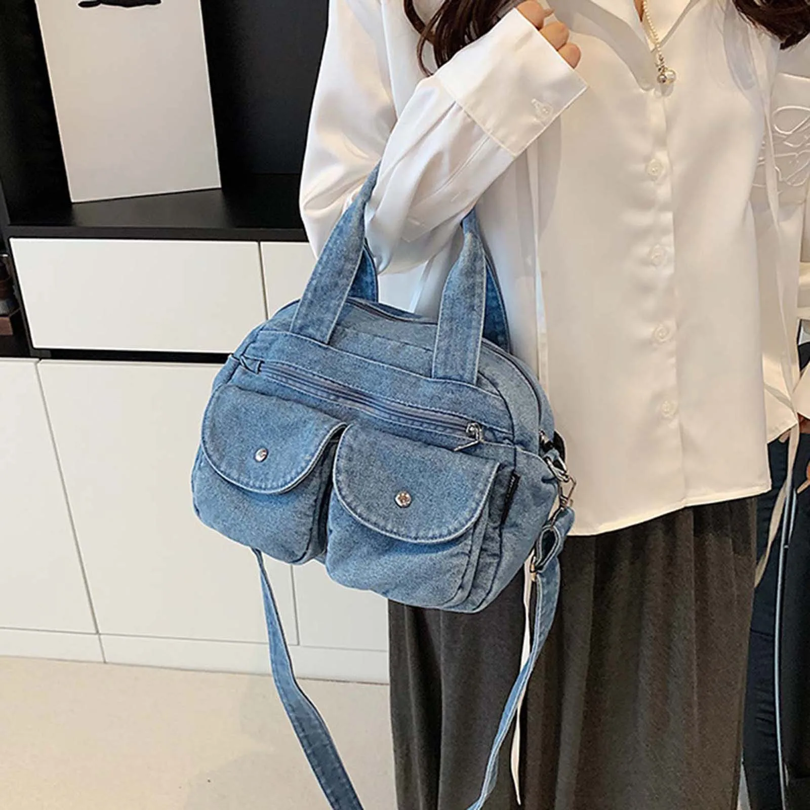

Женская сумка большой вместимости, джинсовая сумка через плечо для работы, повседневных покупок, путешествий