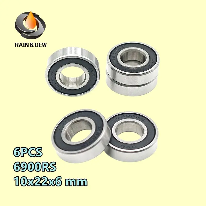 6 STKS 6900RS Lager ABEC-7 10x22x6mm Metrische Dunne Gedeelte 6900 2RS Zwarte Kogellagers 6900RS