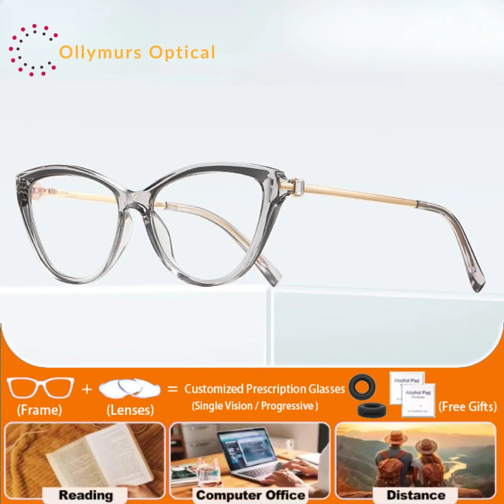 

OLLYMURS Blue Light Filter Ladies' Elegant Diamond Design Glasses Women Myopia Optical Reading Progressive Prescription Eyeglass