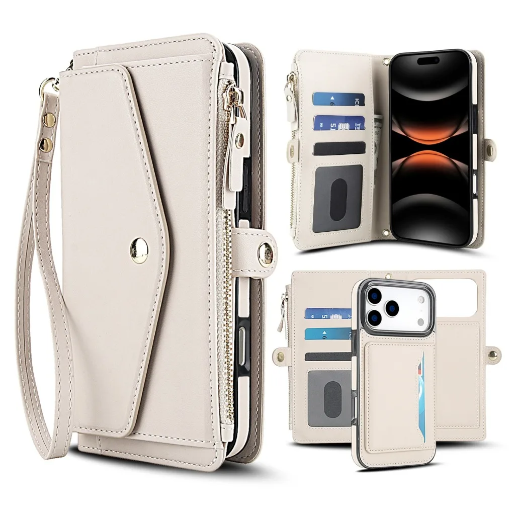 

Detachable For Magsafe Magnetic Zipper Wallet Crossbody Phone Case For iPhone 17 Pro Max Air 17e 16e 15 14 Plus 13 12 Mini 11