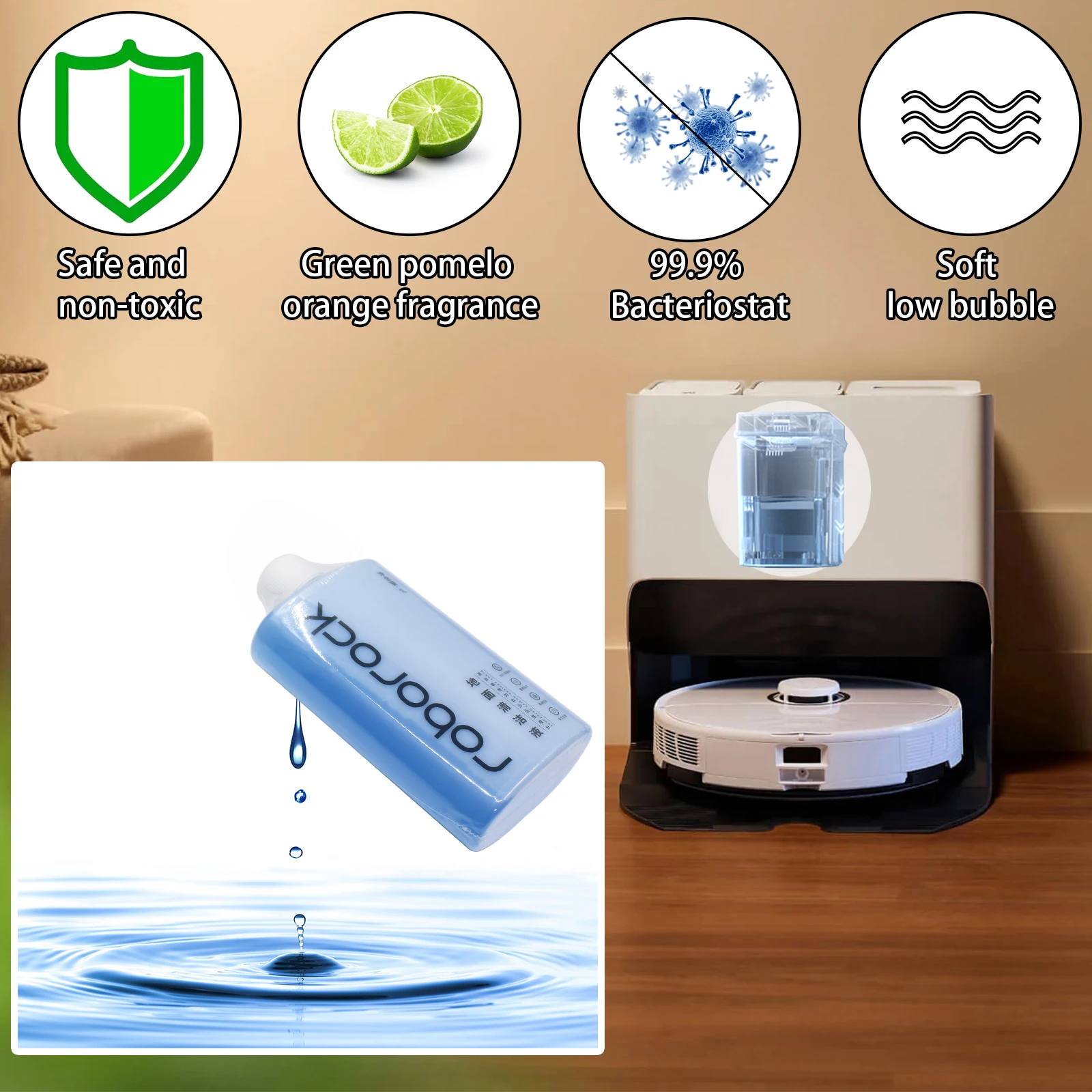 For Roborock  Floor Cleaning Liquid Solution S8 Pro Ultra/S8/S8+/Q5/Q7 Series/S7 Max Ultra/S7MaxV Plus 1L