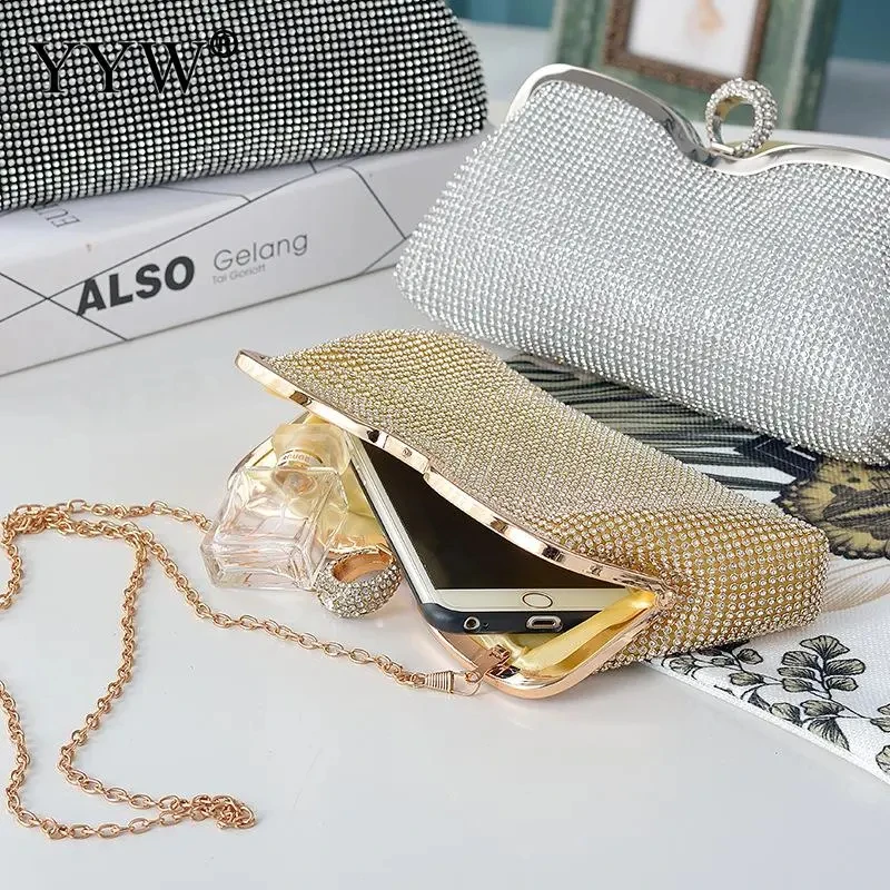 Women Evening Clutch Handbag Diamond Ring Clutches Shoulder Messenger Bags Bridal Wedding Purse Party Banquet Gold Bolsas Mujer