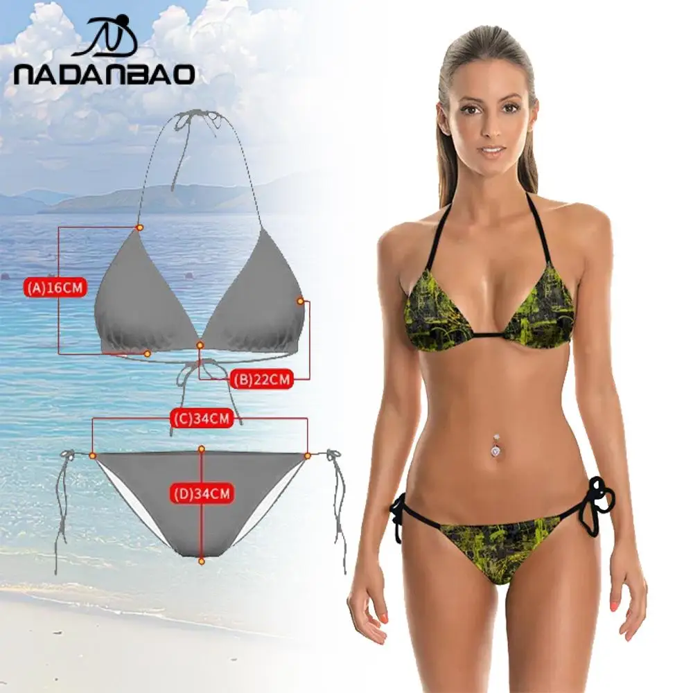 Conjunto de biquíni de camuflagem sexy para mulheres, maiô impresso Graffiti, Swimwear Plavky, maiô, Y03001