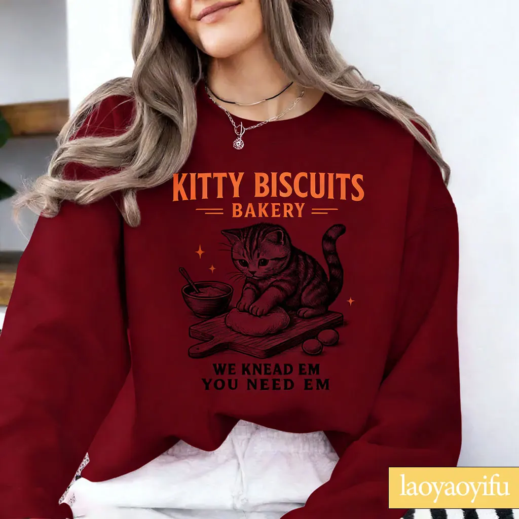 Funny Cat Sweatshirt Sourdough Bread Kitty Biscuit Sweater Silly Cat Meme Crewneck Bakery Baker Christmas Gift for Cat Lover