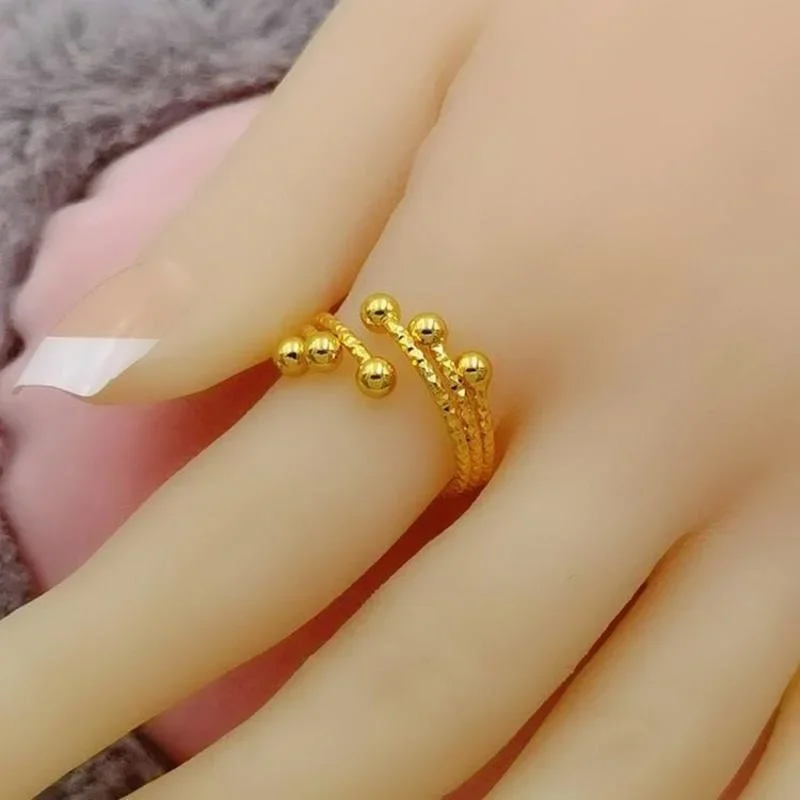 แหวนลูกปัดนำโชคสองชุดสร้อยข้อมือทองเคแท้18K 999สีเหลืองทอง24K ปรับได้เปิดได้ไม่เคยจางหายอัญมณี