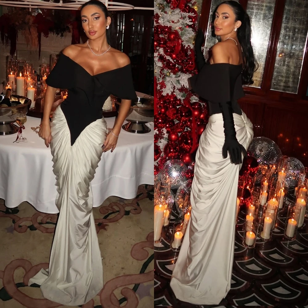 

Customized Exquisite Satin V-Neck Evening Dress Delicate Contrast Color Prom Dresses Luxury Sweep Train Special Occasion Gowns