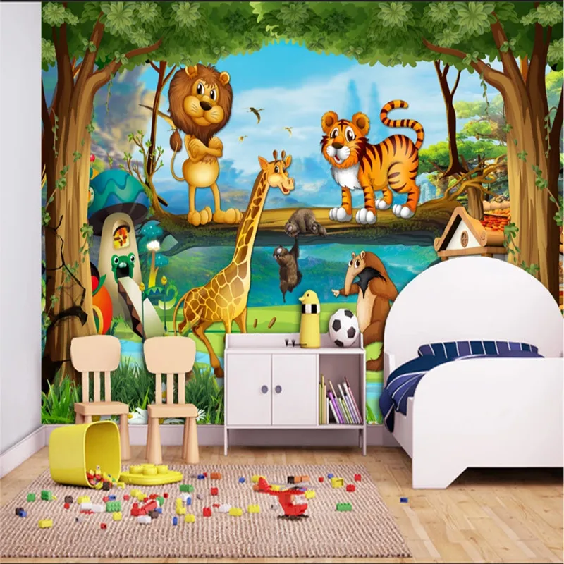 

Custom Cartoon Forest Animal Play Together Mural Wallpaper for Kids Room Modern Children's Room Background Wall Paper 3D