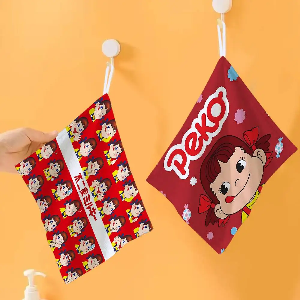 Cute Mliky Peko-Chan Girl Household Hanging Towel, Polyester Cotton Hand Wiping Towel, Sturdy for Bathroom Bedroom