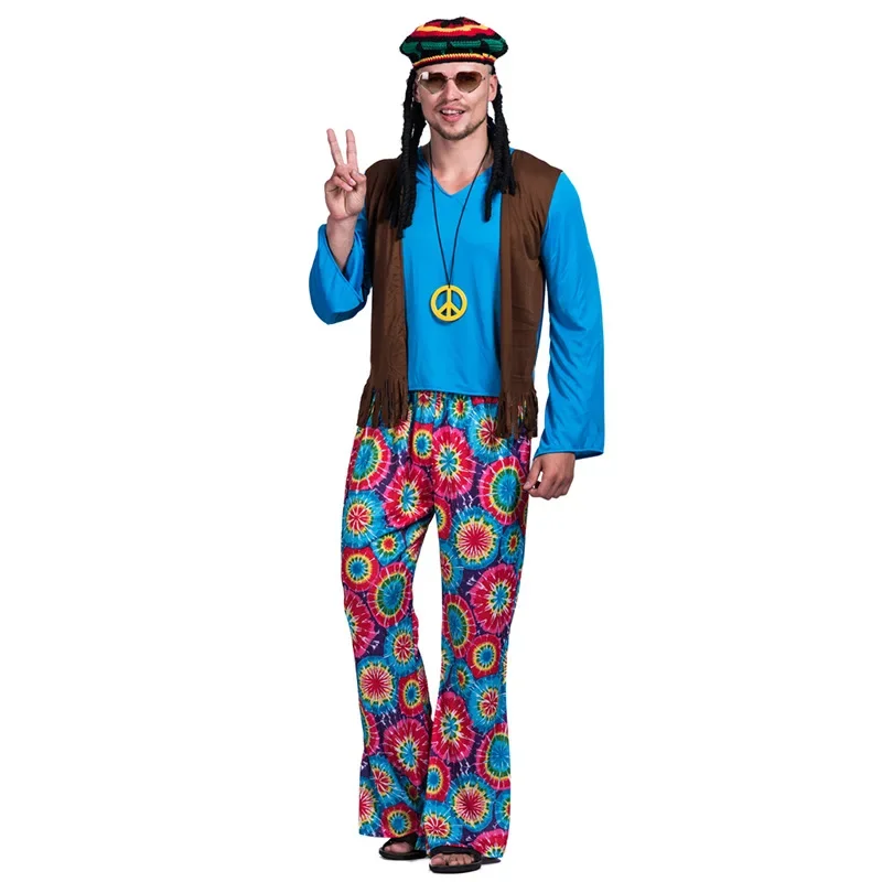 Hippie kostuum paar bijpassende outfit DS mannen vrouwen 60s 70s carnaval Groovy Flower Power tops + broek Festival outfit voor volwassenen RZ6