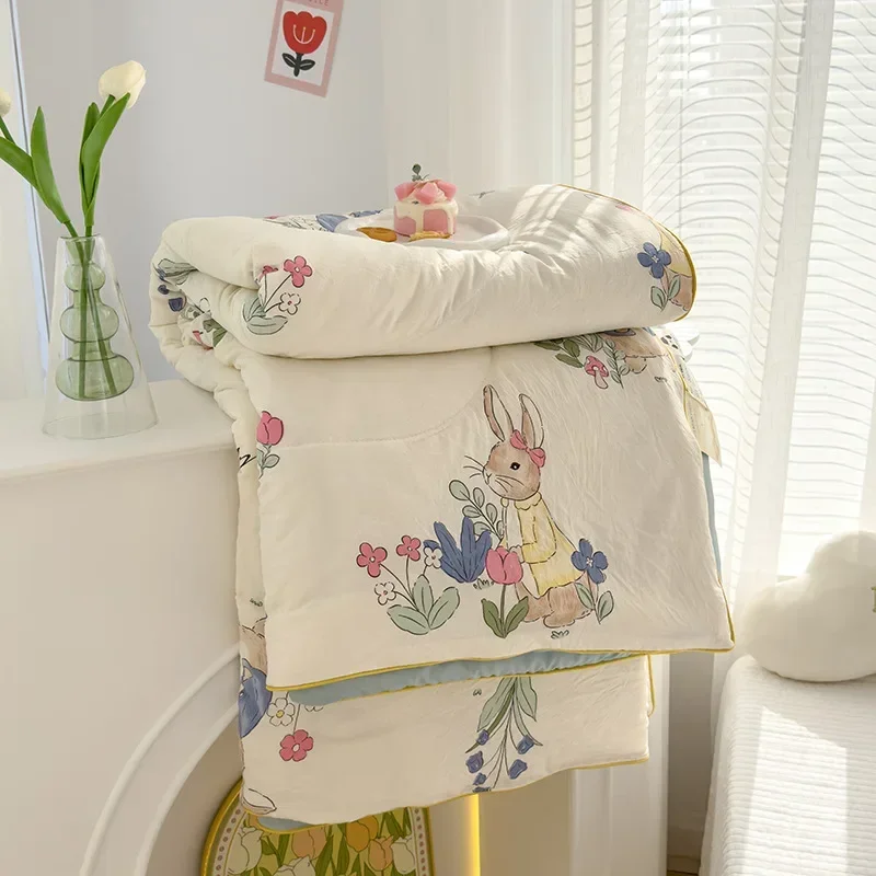 

1pc Summer Cute Printed Thin Quilt Conditioning Comforter Kids Adults Girls Soft Breathable Washable Lightweight Cooling Blanket