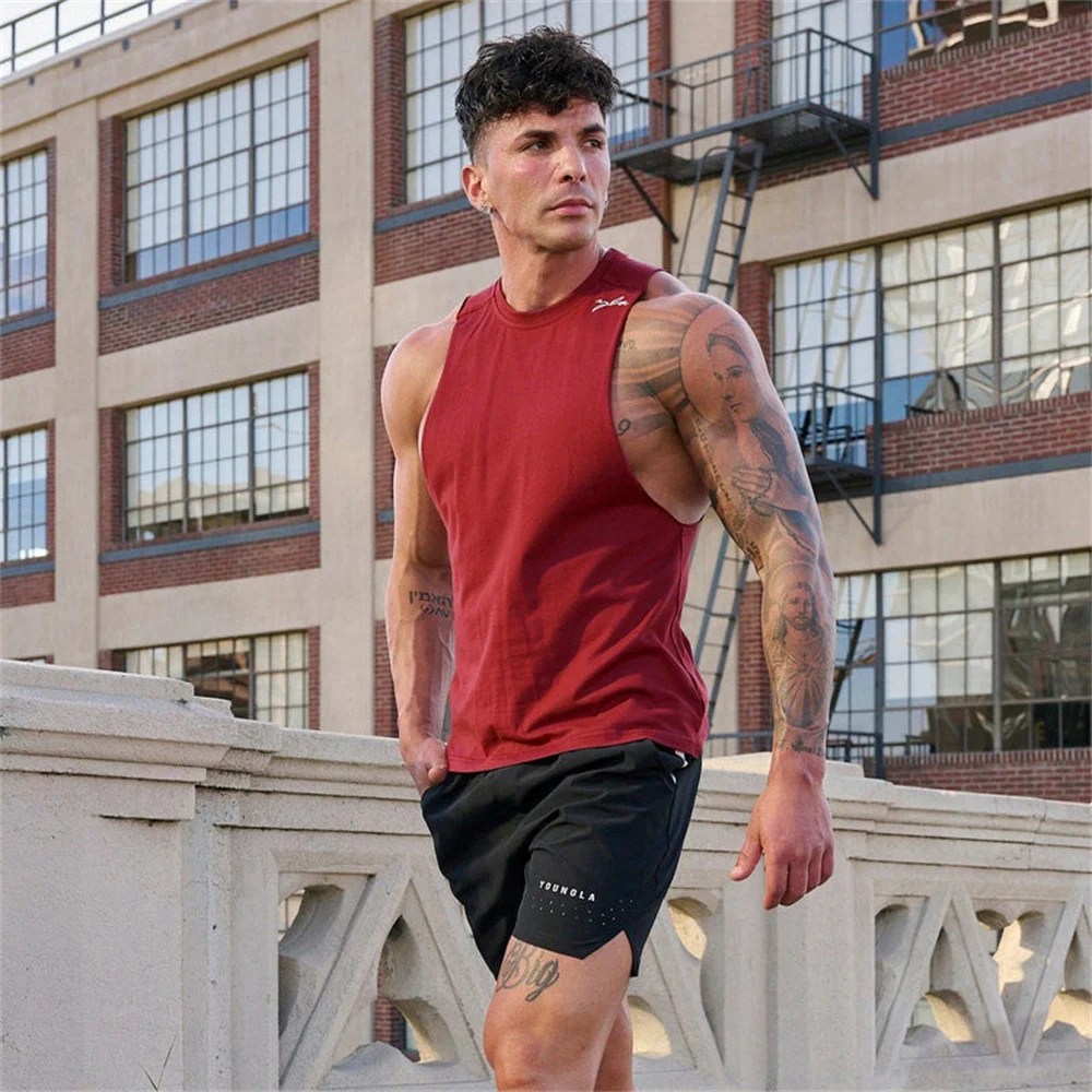 Cotton Bodybuilding Tank Tops Men Gym Fitness Sport Sleeveless Shirt Male Casual Stringer Singlet Vest Summer Training Clothing