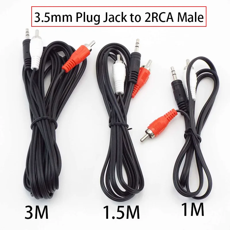 1M/1.5M/3M 3.5mm Plug Jack to 2RCA Male Stereo Audio Cable Splitter Connector Speaker Adapter Cables