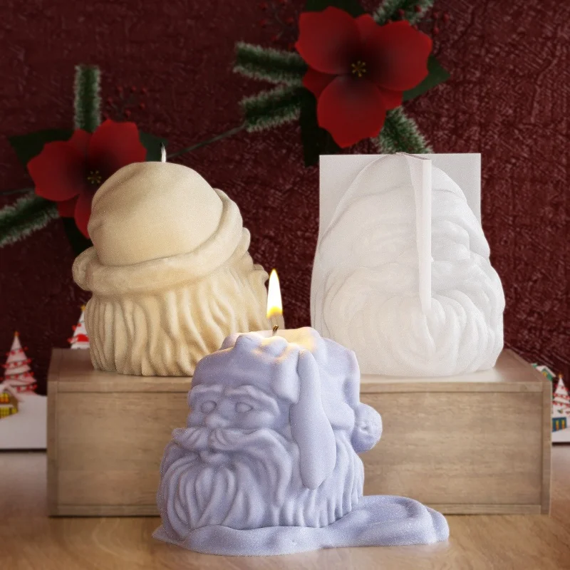 Kerstman Hoofd Kaars Siliconen Mallen Diy Gips Aromatherapie Kerstboom Sappige Dennen Kandelaar Hars Schimmel Handwerk