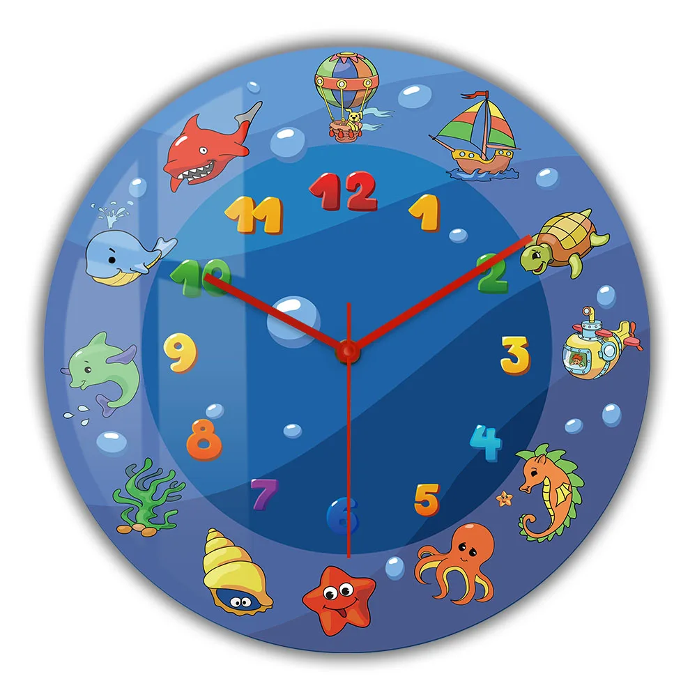 

Aquarium Ocean Sea Animals Silent Quartz Wall Clock For Nursery Kids Room Sea Creatures Under Sea Water Decorative Wall Watch