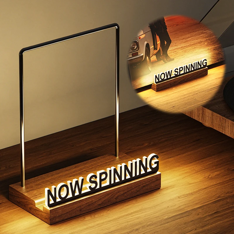 Now Spinning Vinyl Record Stand with Warm White LED, Light-Up Vinyl Display Holder for LP Albums, Fingerprint-Resistant Black Ac