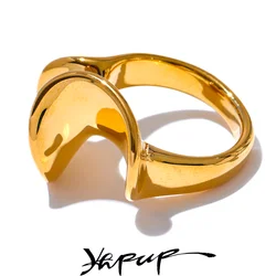 Yhpup Stylish Unique Stainless Steel Irregular Geometric Ring Personalized Smooth Metal Rust Proof Finger Jewelry Accessories